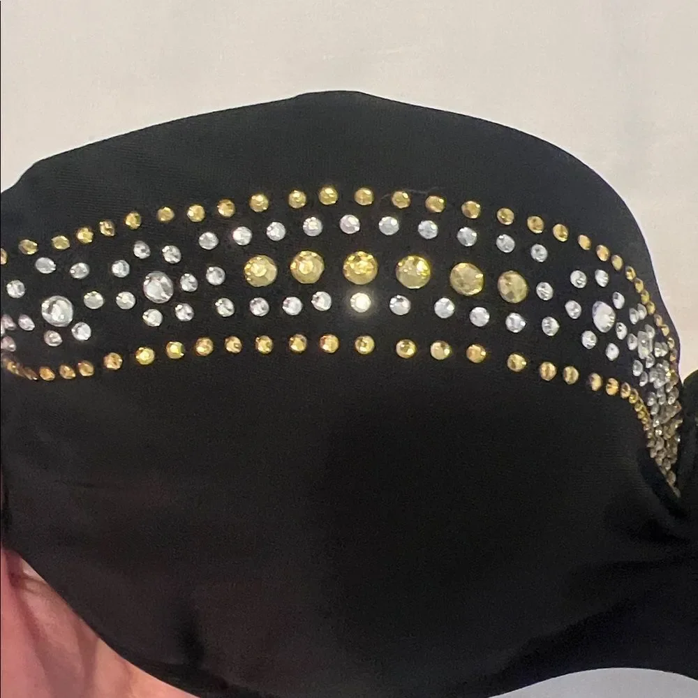 Black and Gold Women's Bikini Set with rhinestones around the top EUC